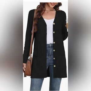 New Women's Black long 
Classic Button Down 
Soft Cardigan Sweater